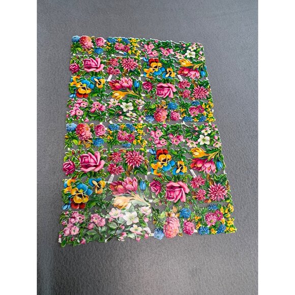 Vintage Germany Die-Cut Scrap Sheet Floral #1109 Design 13" x 9.5" - Picture 5 of 6